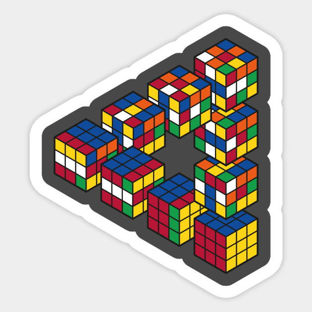 Rubiks Cube Penrose Triangle Optical Illusion - Inspired by Escher Sticker by RetroReview